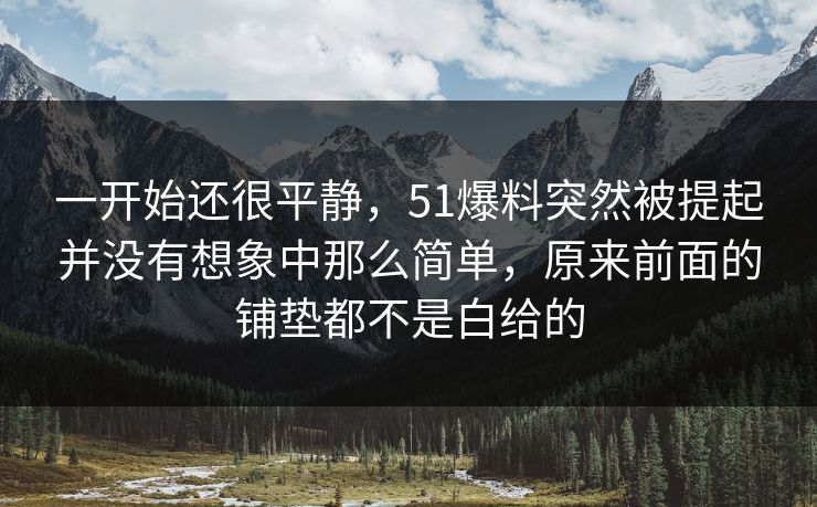 一开始还很平静，51爆料突然被提起并没有想象中那么简单，原来前面的铺垫都不是白给的